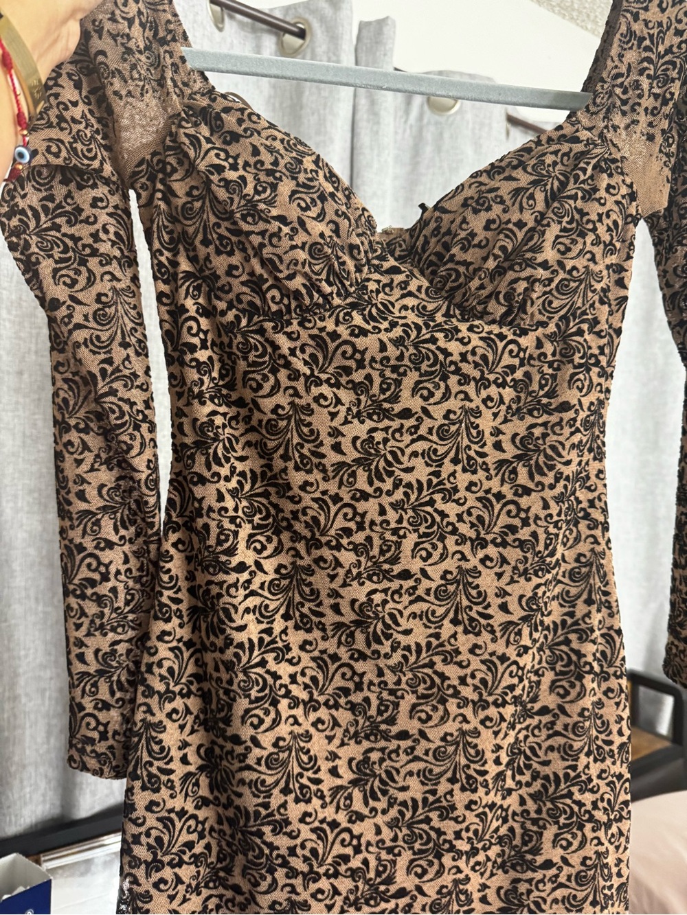 Windsor Beige and Black Velvet Burnout Mini Dress